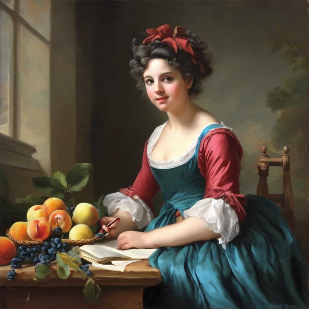 Γυναίκα με φρούτα σε παραδοσιακή ενδυμασία, ιταλική ζωγραφική αναγέννησης, κλασικό πορτρέτο, έργο ζωγραφικής, τέχνη και πολιτισμός, μοναδική αισθητική.