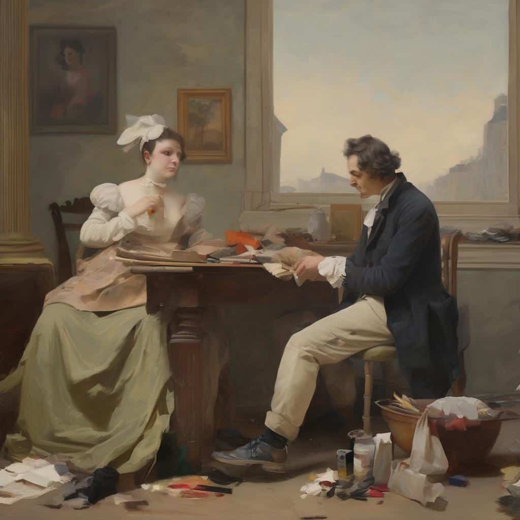 Ανθρώπινα πορτρέτα και σκηνές από την Αναγέννηση, με καλλιτέχνες δημιουργώντας έργα τέχνης.